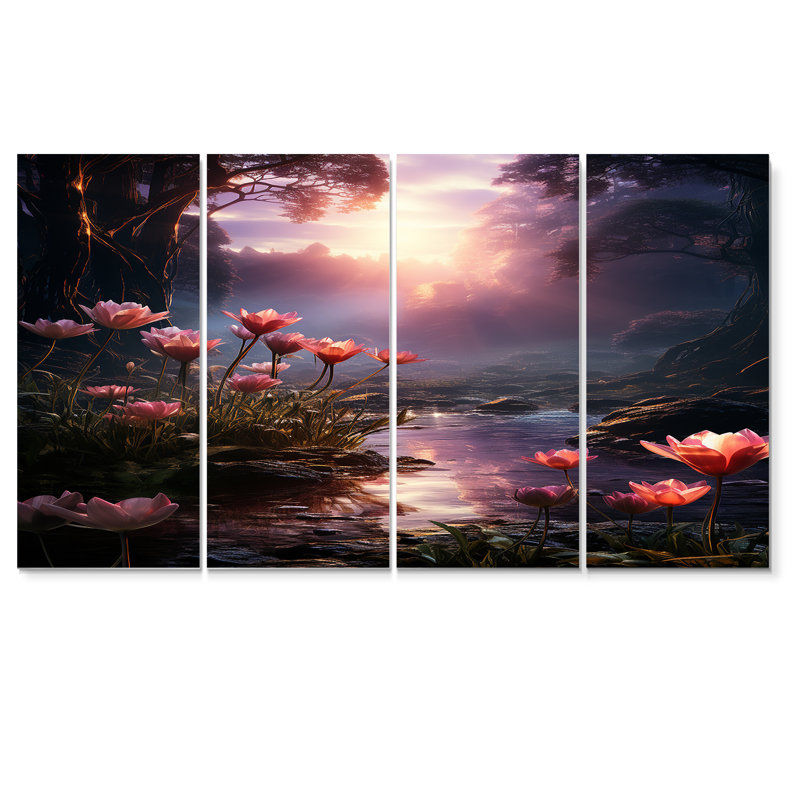Jed - Tulipes, art mural 4 pièces, H 32 po x l 64 po