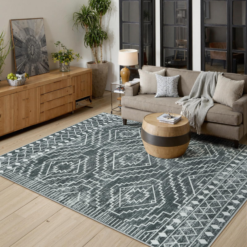 Tribal Geometric Washable Area Rug for Living Room & Bedroom, Non-Slip Moroccan Rug, Rectangle 6' x 9'