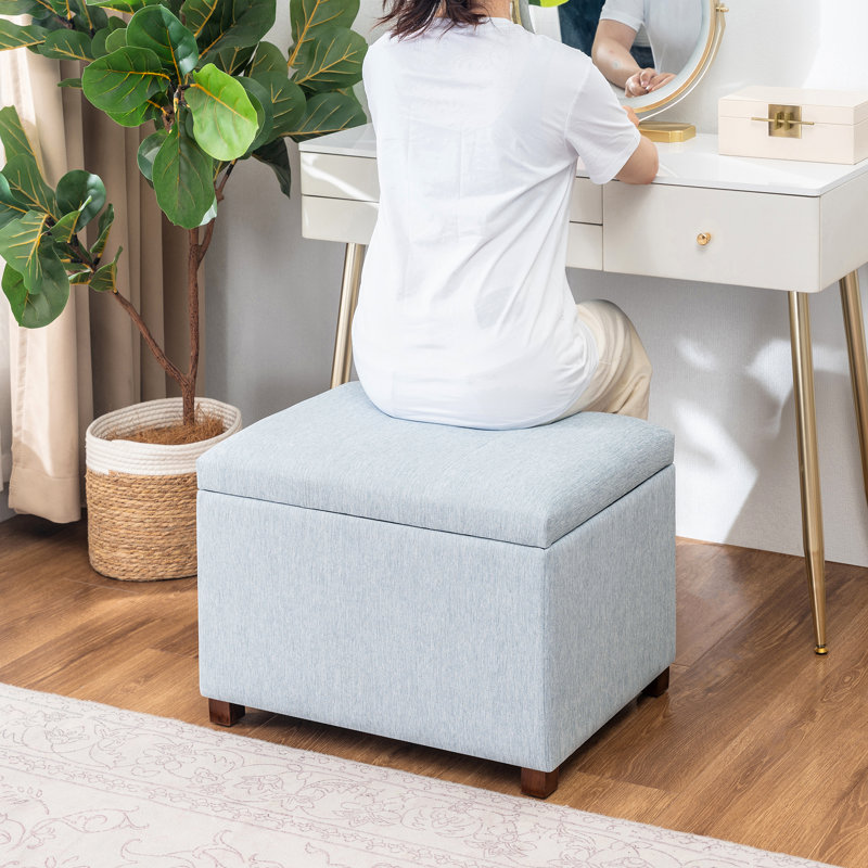 24” Fabric Storage Ottoman Bench, Blue
