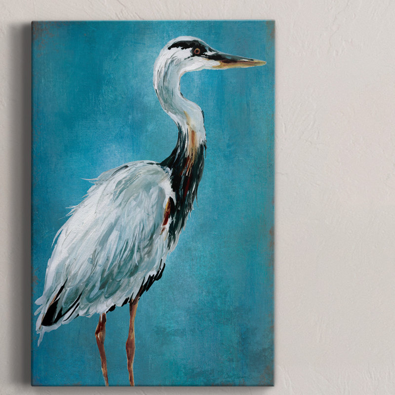Grand héron bleu I - peinture sur toile tendue, H 12 po x l 8 po x P 1 po