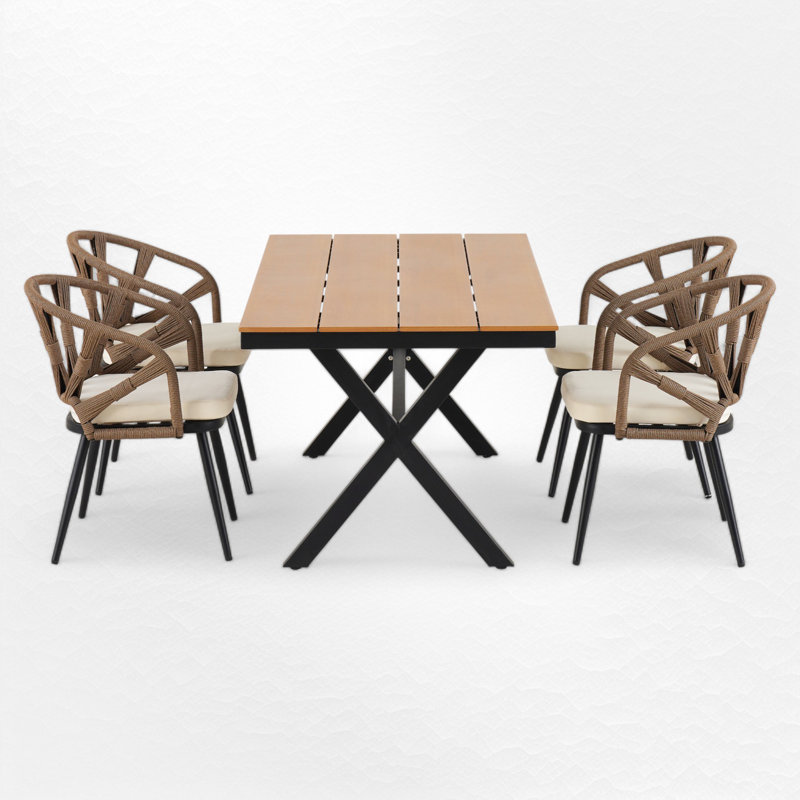 4 - Person Rectangular Outdoor Dining Set With Cushions, Yellow/Black
