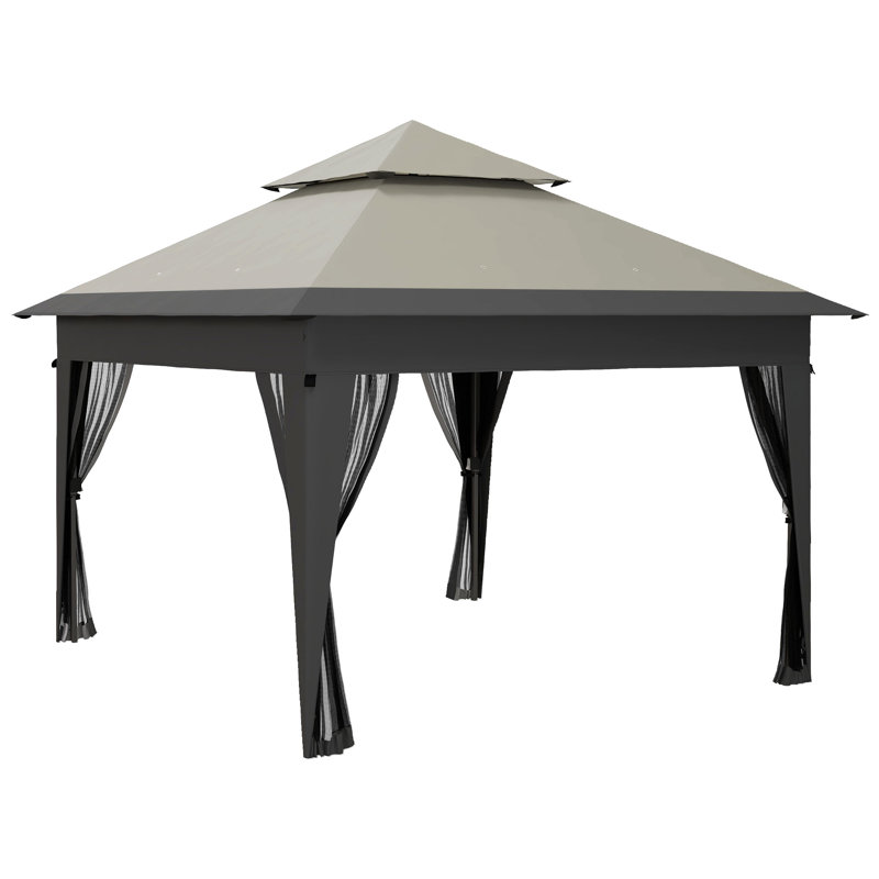 3 X 3m Pop Up Gazebo With Mosquito Netting, 1-button Push Easy Up Marquee, Double Roof, Height Adjustable, Powder-coated Steel Frame, With Carry Bag Sandbags Stakes Guy Ropes, Grey