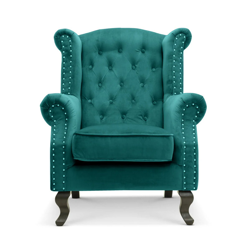Baden Wingback Chair, Turquoise, Velvet
