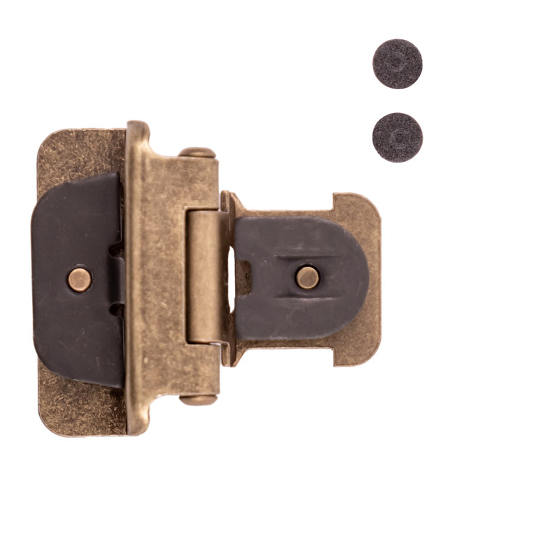 Double charnière démontable 1/2 po avec cadre à recouvrement automatique - Quincaillerie en laiton antique pour tiroirs et armoires (ensemble de 2)