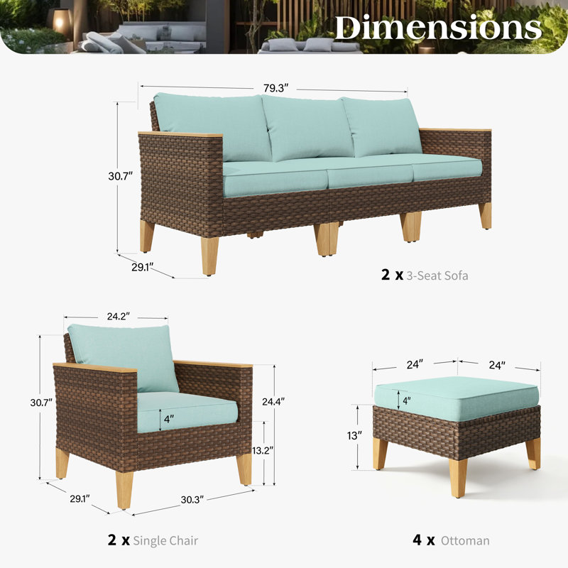 Ensemble de conversation modulaire d'extérieur en osier Shutesbury, Bleu
