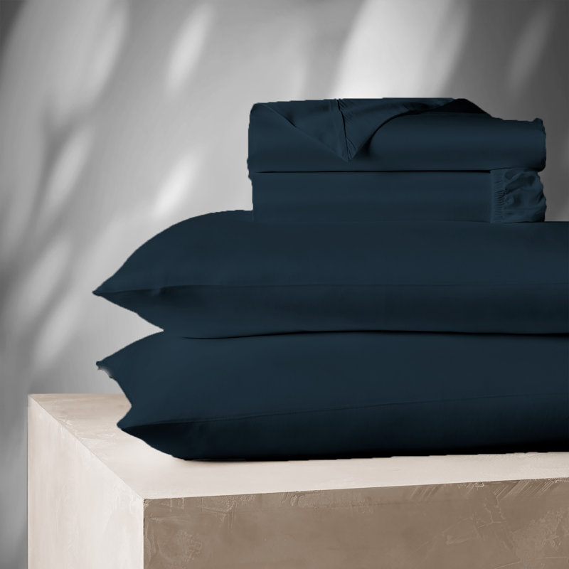 1200TC Premium Cotton-Blend Ultra-Soft Sateen Sheet Set, Full Sheet Set with 2 Pillowcases, Navy