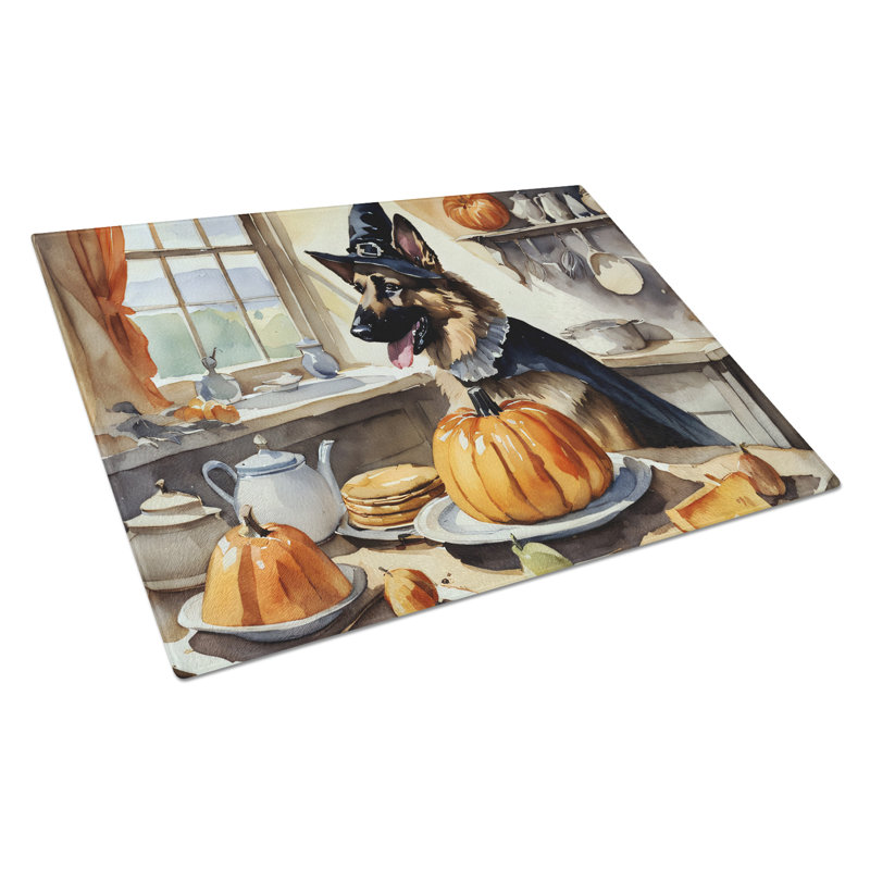 German Shepherd Fall Kitchen Pumpkins Glass Cutting Board Large