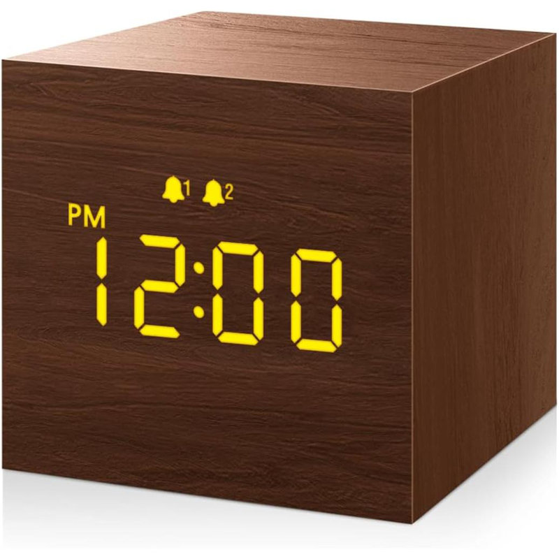 Solid Wood Electric Tabletop Clock, Brown
