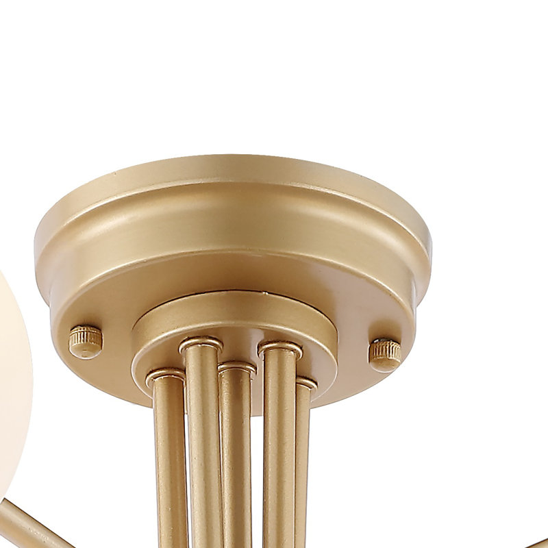 Olivier Parisian 24" 6-Light Globe Modern Industrial Iron Bistro LED Semi Flush Mount, Gold
