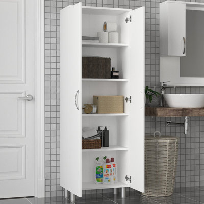 Armoire de salle de bain moderne, blanche, 23,4 po x 68,3 po x 12,4 po | 100% panneau de particules enduit de mélamine, épaisseur: 0,7 pouce | Nombreuses tablettes, fixation murale, rangement supplémentaire | Conception élégante pour des salles de bain élégantes