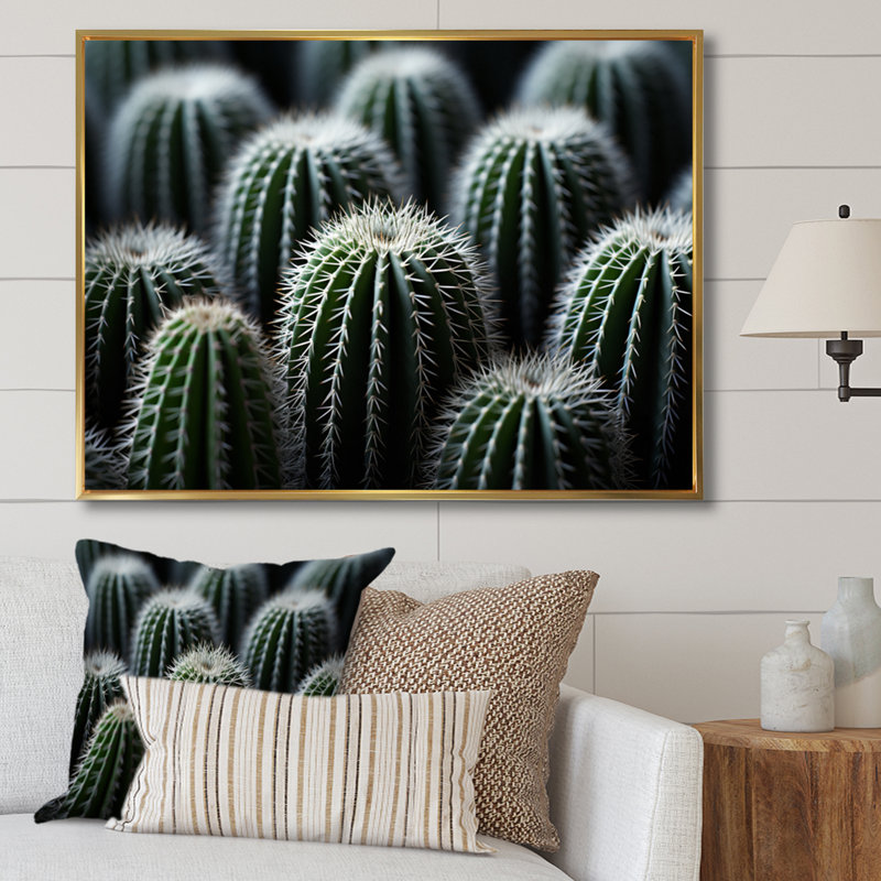 Vert, blanc, cactus, sublime minimalisme - impression, Cadre flottant doré, H 30 po x l 40 po x P 1,5 po