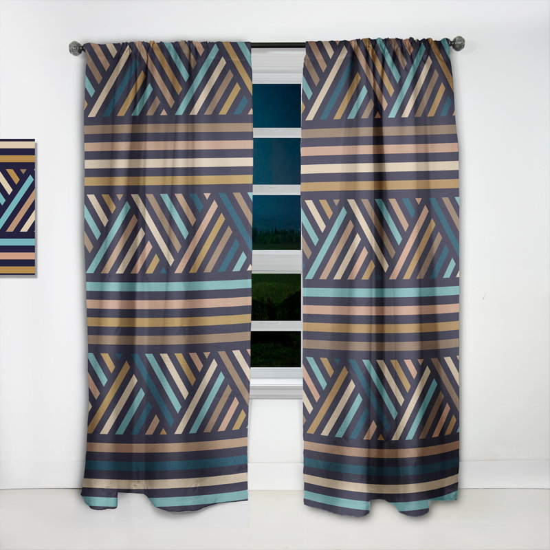Erem brun et bleu rétro géométrique - rideau en velours à motif - obscurcissant - 1 panneau, L 52 po x L 108 po