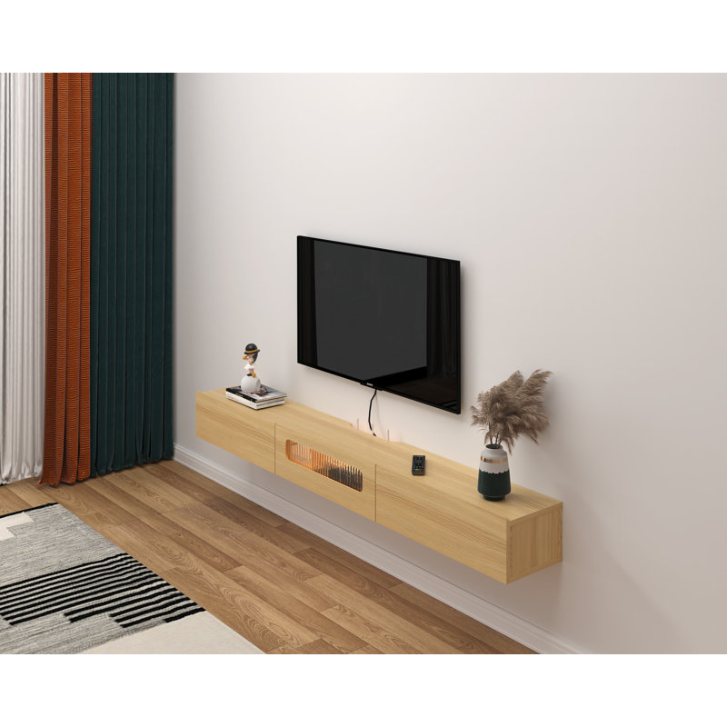 Josylin Solid Wood Floating TV Stand for TVs, 7.64" H x 62.99" L x 10.04" D, Light Oak