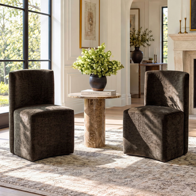 Fauteuils d'appoint entièrement rembourrés en chenille avec roulettes dissimulées, Brun