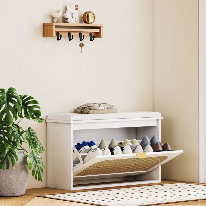 Shoe Storage Bench, 47cm H x 80cm W x 26cm D, Beige/White
