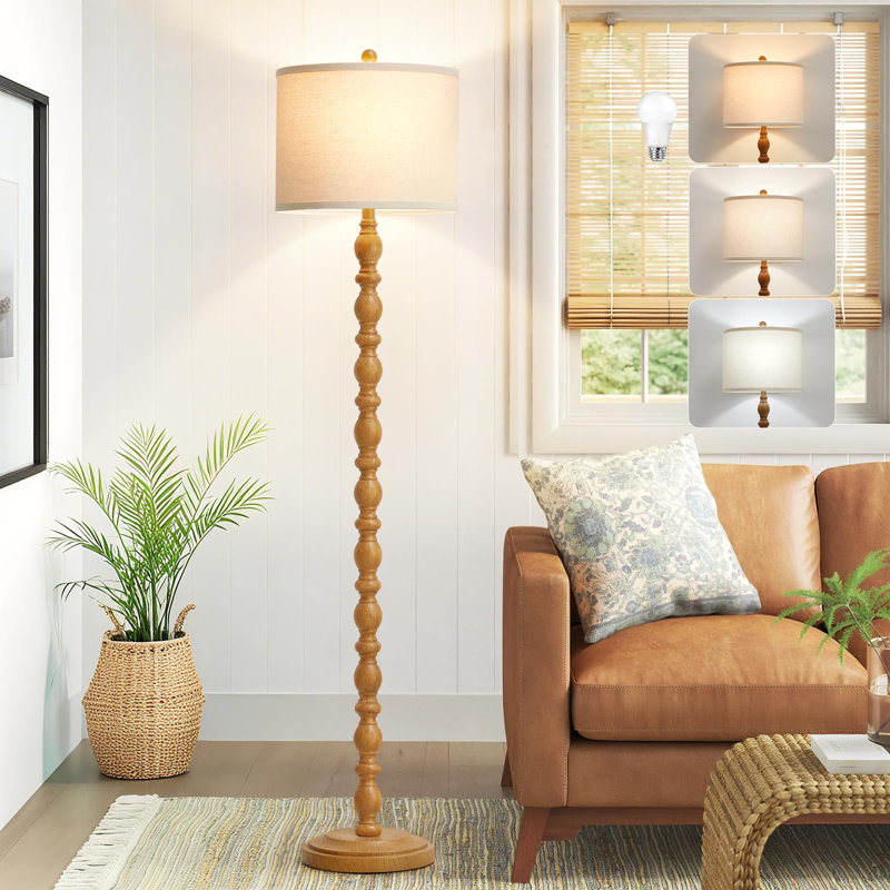 Rustic Floor Lamp With 3 Color Temperatures - 62 Inch Retro Farmhouse Standing Lamp For Living Room, Modern Tall Corner Lamp With Rotary Switch For Bedroom, Dining Room