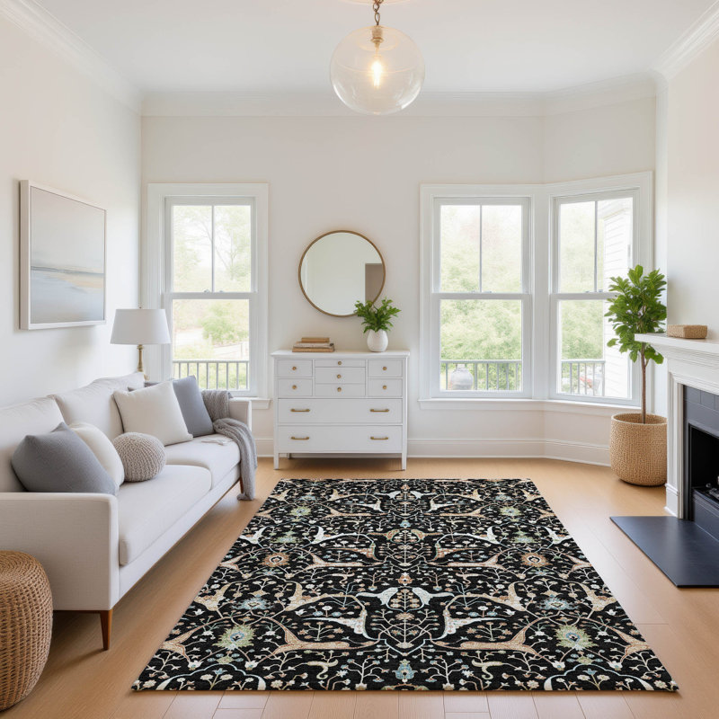 Premium Machine Washable Mayfield AMF2250 Global Rug, 2'6" x 3'10", Black