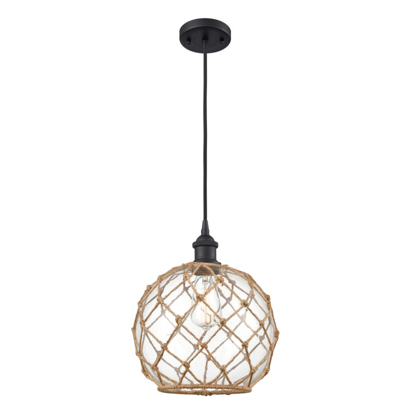 Tobey 1 - Light Single Pendant, Clear/Brown, Matte Brown, 13" H x 10" W x 10" D