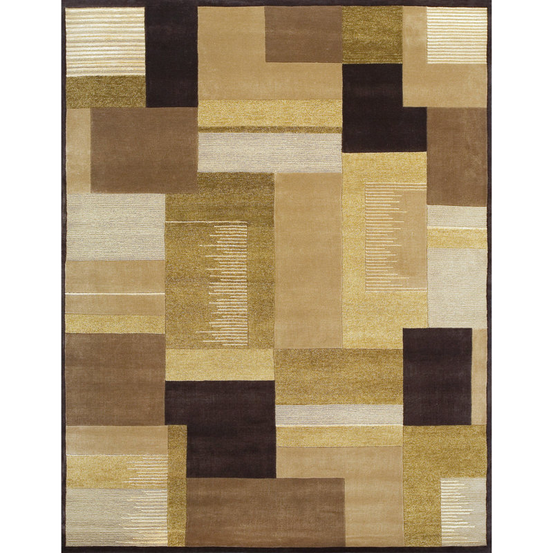 Himalayan Geometric Area Rug in Ivory/Brown/Black