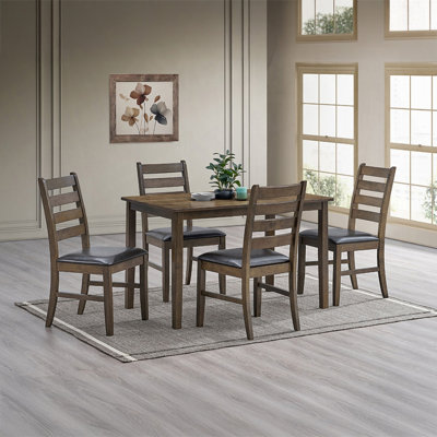 Walnut Finish 5Pc Dining Set Table And 4 Side Chairs Brown Synthetic Leather Upholstery Solid Rubber Wood Kitchen Furniture