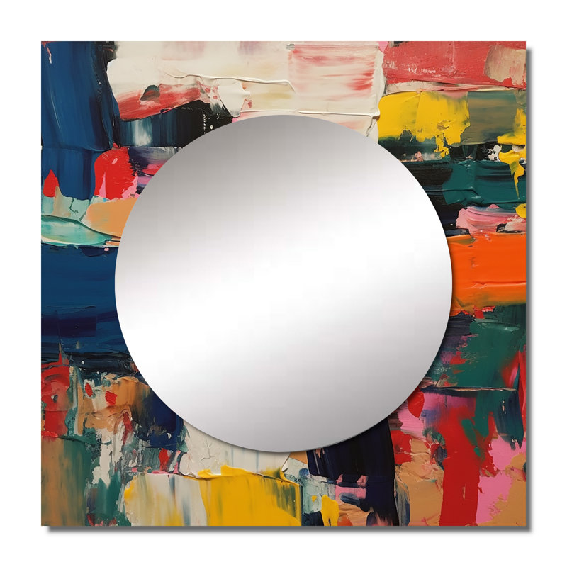 Aceta - Miroir carré rouge bleu cubiste Fusion Cubism, 29 po x 29 po