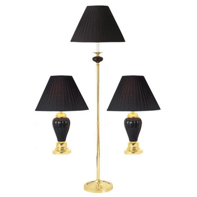 Ensemble de lampes en céramique 3 pièces avec lampes sur pied et de table, finition noire, parfait pour les intérieurs modernes et classiques