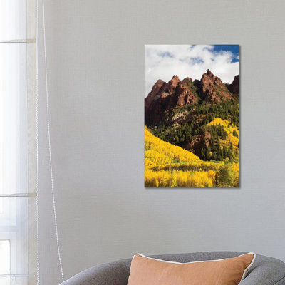 Autumn Trees on Mountain, Maroon Bells, Maroon Creek Valley, Aspen, Pitkin County, Colorado, USA I 1 Piece Wrapped Canvas Wall Art
