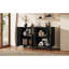 Buffet rétro 54 po avec rangement, armoire rétro à 4 portes avec cannelures et tablettes réglables pour la salle à manger, la cuisine et le salon (noir)-1228177517