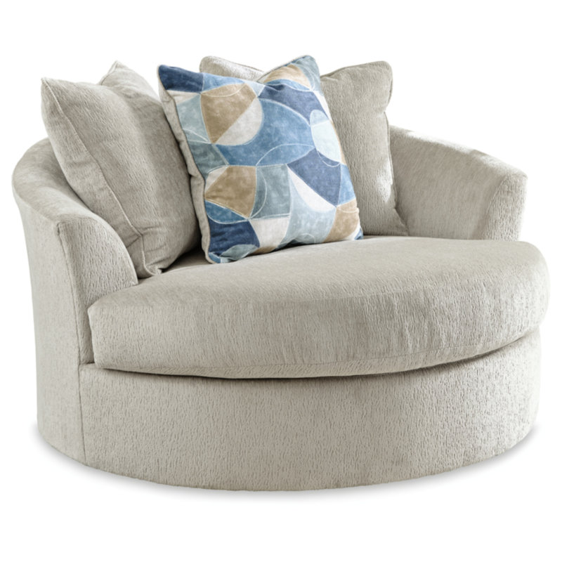Gwenith Upholstered Swivel Accent Chair, Stone Polyester