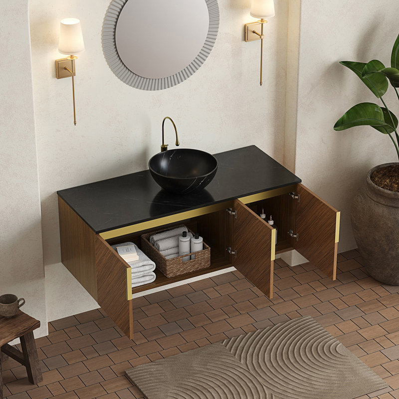 Meuble-lavabo de salle de bain flottant avec lavabo et 3 portes