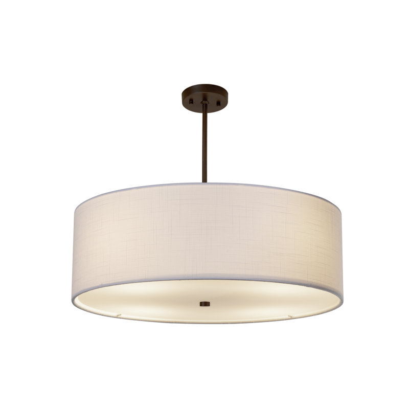 Lustre à abat-jour cylindrique 6 lumières, Bronze foncé, Gris