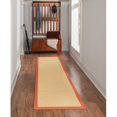 Nannette Handmade Medium Beige Berber with Burnt Orange Cotton Border Made in the USA Area Rug