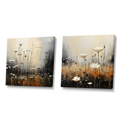 Minimalisme prairie au crépuscule - ensemble de 2 collages carrés Meadow