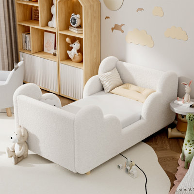Kids Cloud Shape Bed with Upholstered Headboard, Child Safe Rounded Edges, Easy to Assemble