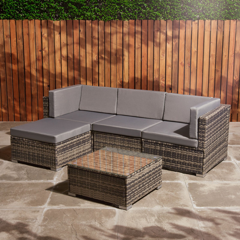 Elanora 193cm Wide L-Shaped Wicker Patio Sectional with Cushions
