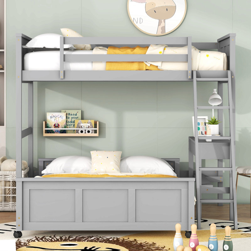 Lit superposé avec bureau, Gris