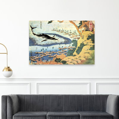 «Whaling Off Goto From Oceans Of Wisdom, 1834», reproduction d'art classique rétro sur fond de baleine côtière