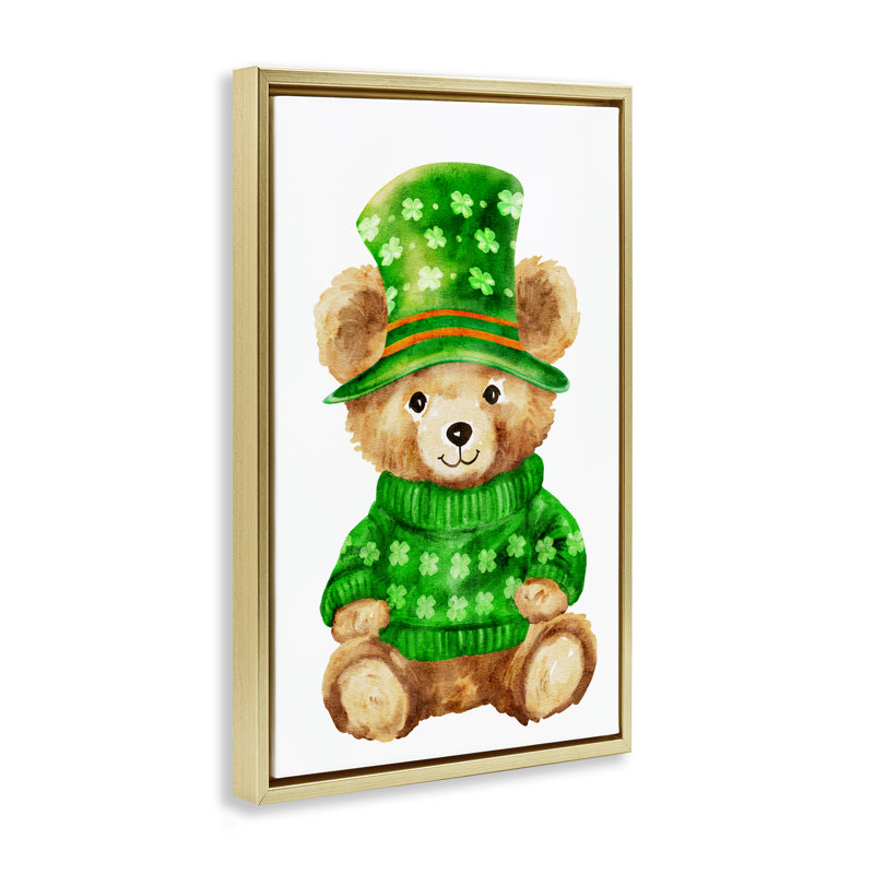 Cadre flottant d'ours St. Patty's Day, design par Amy Hall, H 25 po x l 17 po, Cadre flottant métallique doré