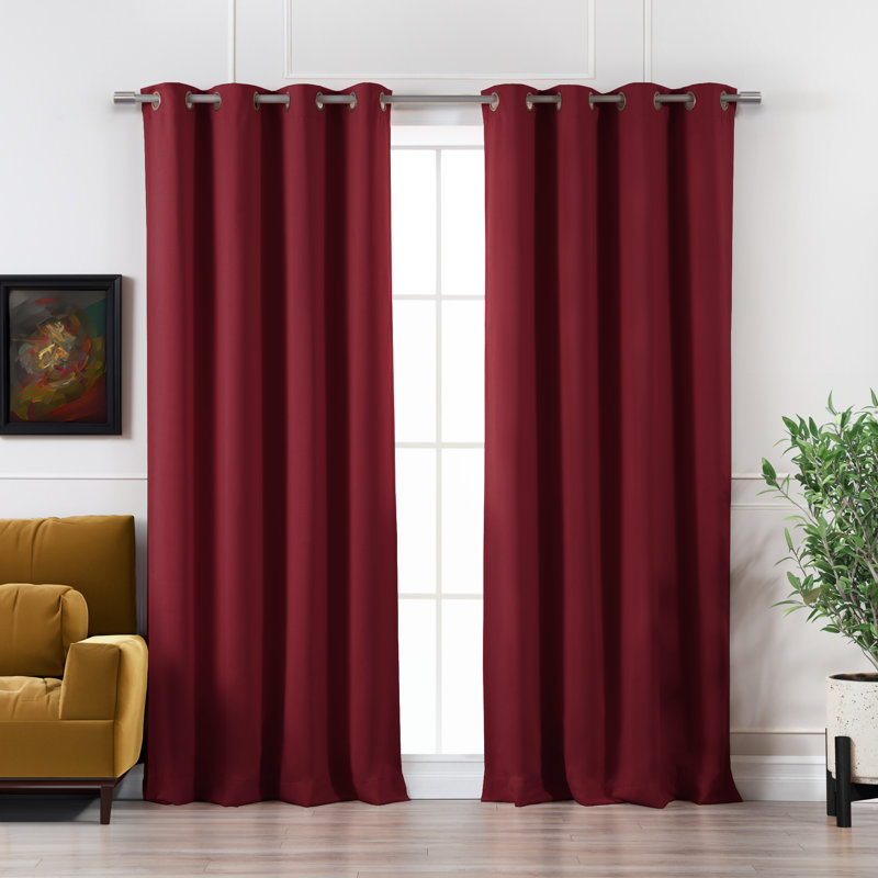 Adina Sevan Solid Thermal Grommet Curtain Panels, Burgundy, 52"W x 84"L