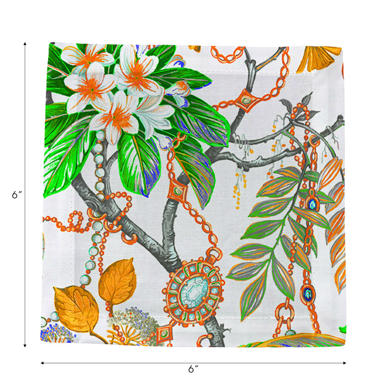 Plumeria Natural Hemstitch Cocktail 6" Linen/Cotton Napkin, Tangerine