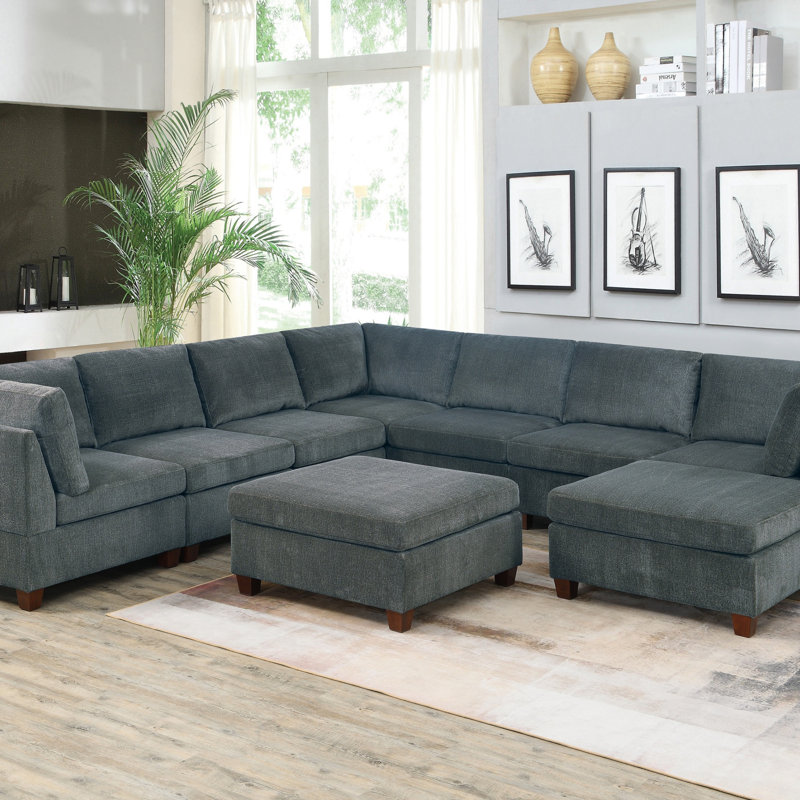 Canapé modulaire modulaire 9 pièces pour salon et canapé d'angle en lin 3X, Gris chenille