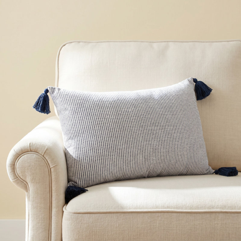 Fairlee Cotton Striped Lumbar Pillow, Navy
