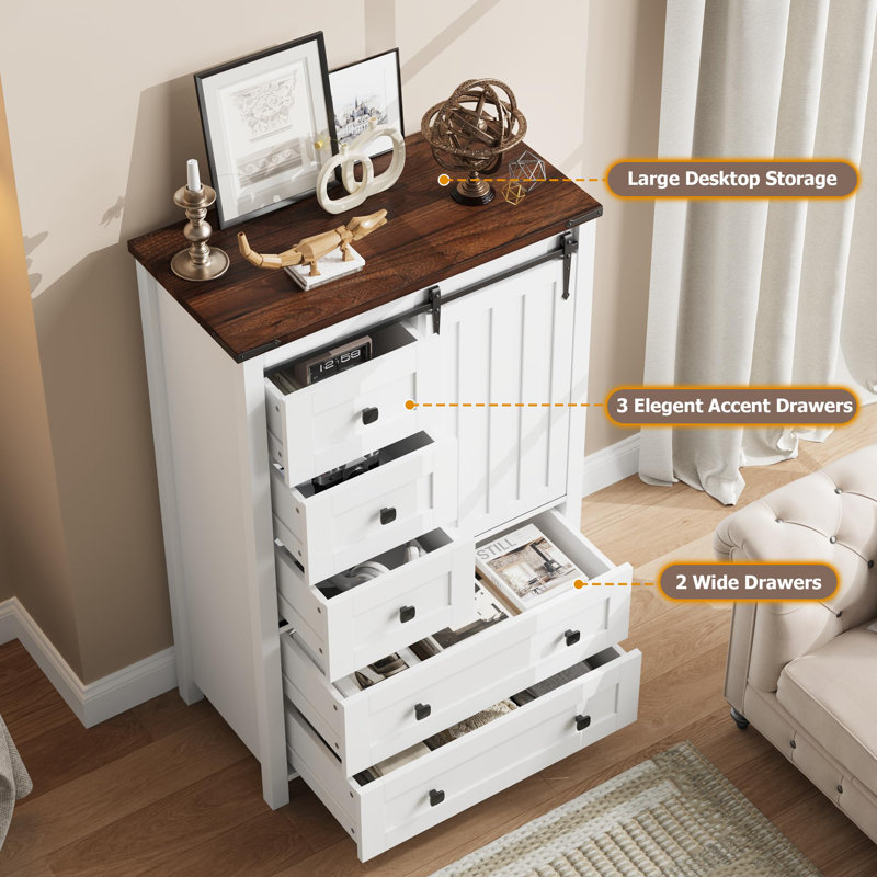 Dresser For Bedroom With 5 Drawers, White