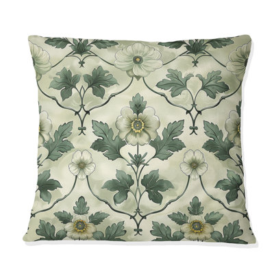 Green Beige Floral Trellis II - Modern Throw Pillow