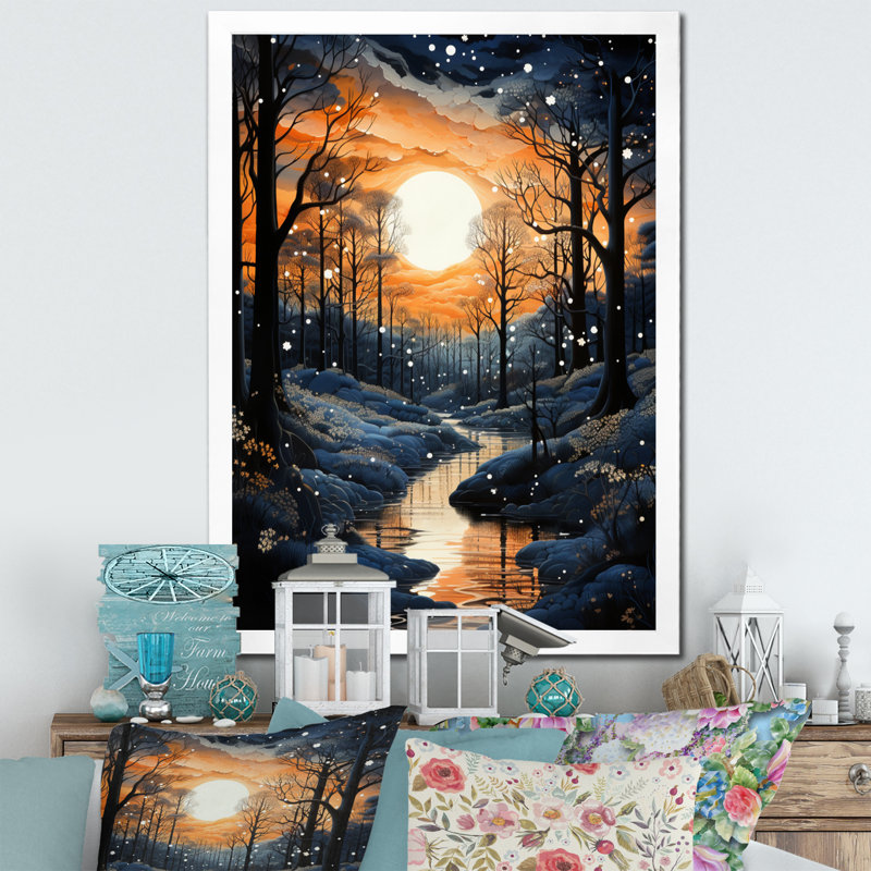 Auvent monochrome Peach Forest - Décoration murale paysage et nature, H 44 po x l 34 po x P 1,5 po, Cadre photo blanc