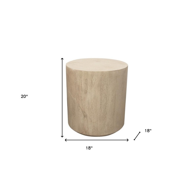 Table de bout ronde 20 po en bois massif naturel vieilli