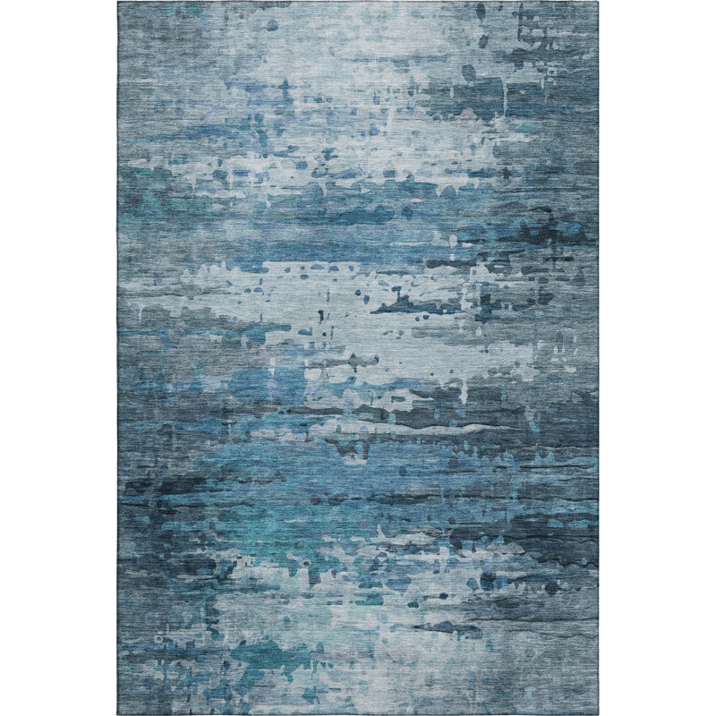 Premium Machine Washable Mayfield AMF2034 Abstract Rug, Blue, 10' x 14'