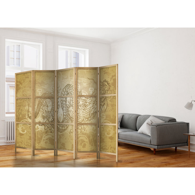 225cm W x 171cm H 5 - Panel Solid Wood Folding Room Divider