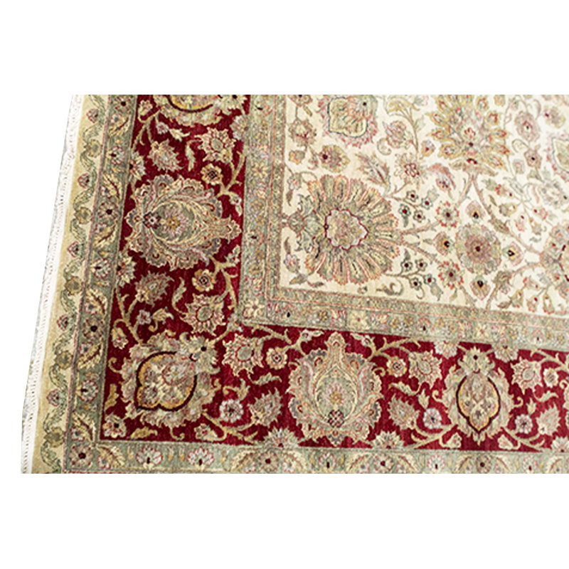 Tapis ivoire et rouge noué à la main de haute qualité