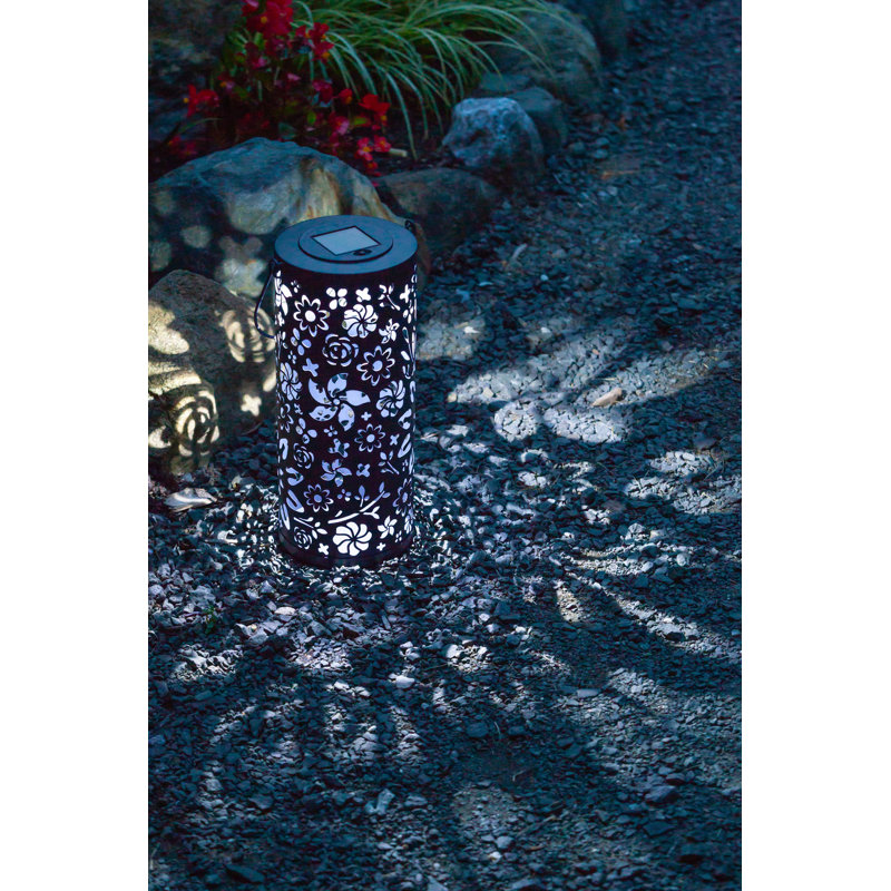 Midnight Blue Floral Punched Metal Solar Lantern